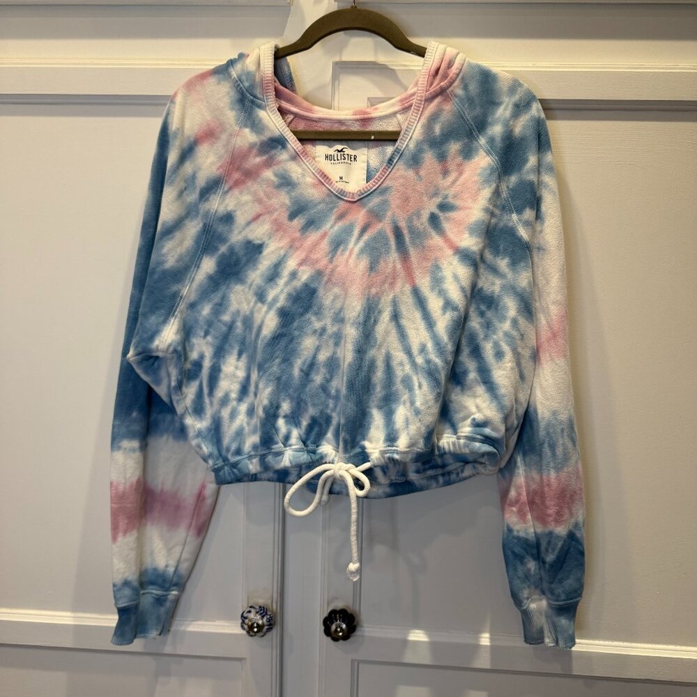 Hollister Tie Dye Sweatshirt Hoodie Crop Top Size M Oversized Pullover